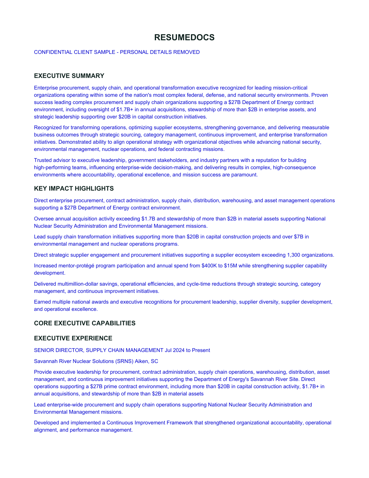 Redacted executive resume sample
