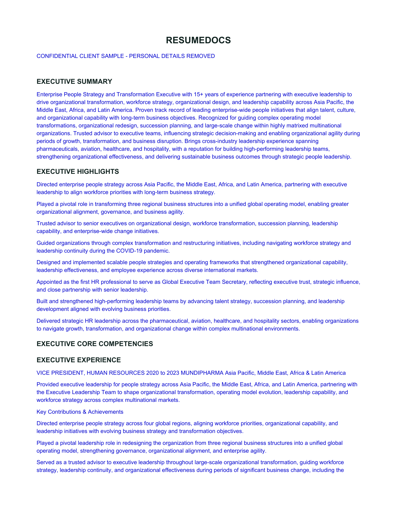 Redacted people strategy resume sample