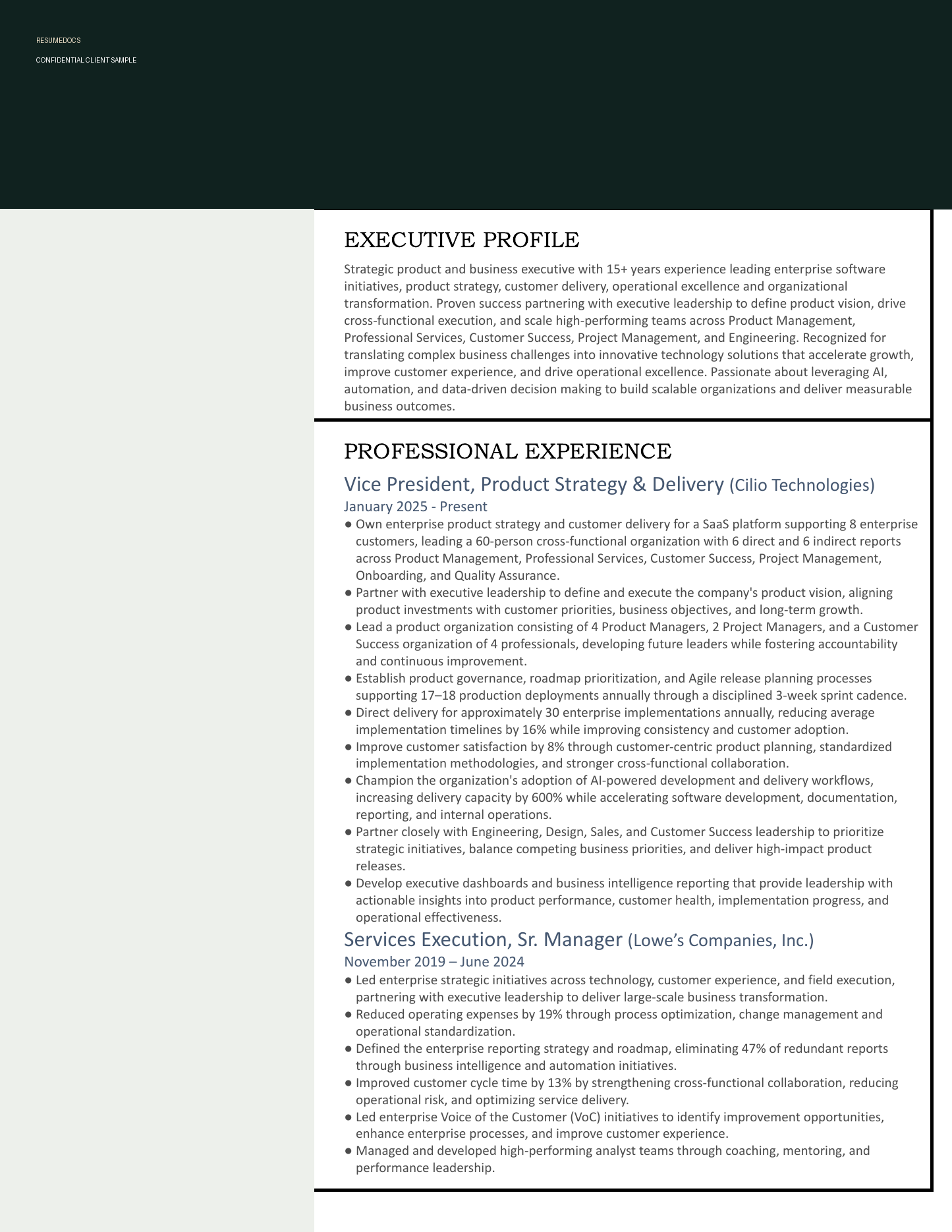 Redacted product executive resume sample