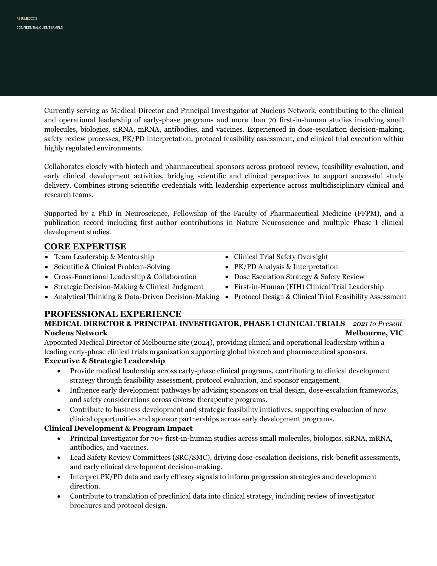 Redacted medical executive resume sample