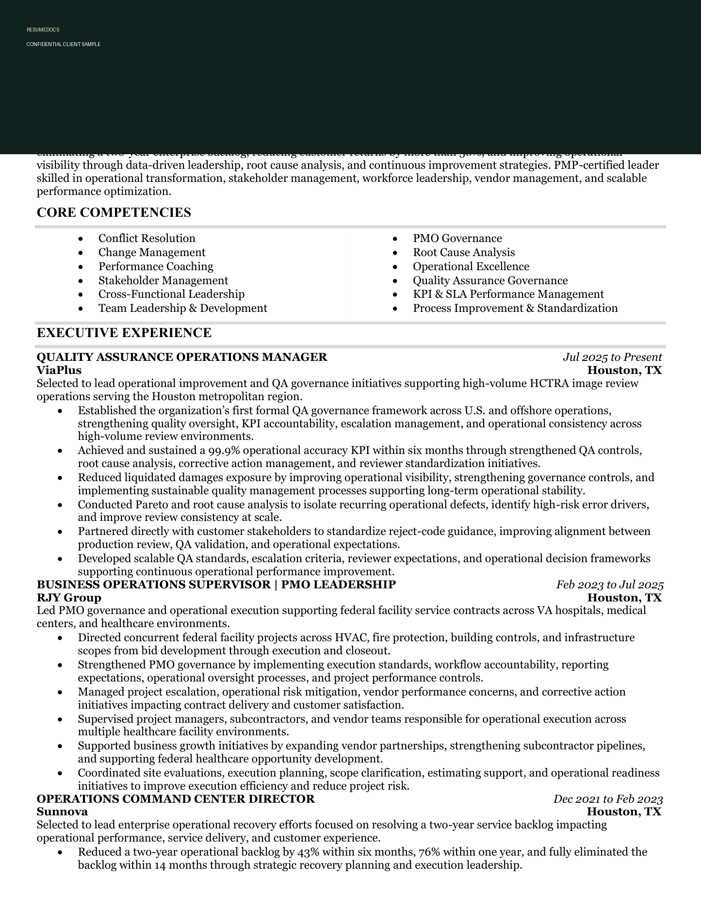 Redacted operations executive resume sample